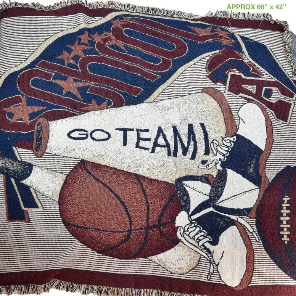 Vintage Blanket | Sports Memorabilia Cheer Football Basketball Varsity Quilt